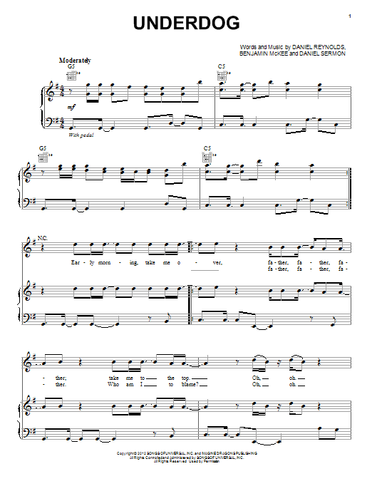 Imagine Dragons Underdog Sheet Music Notes & Chords for Piano, Vocal & Guitar (Right-Hand Melody) - Download or Print PDF