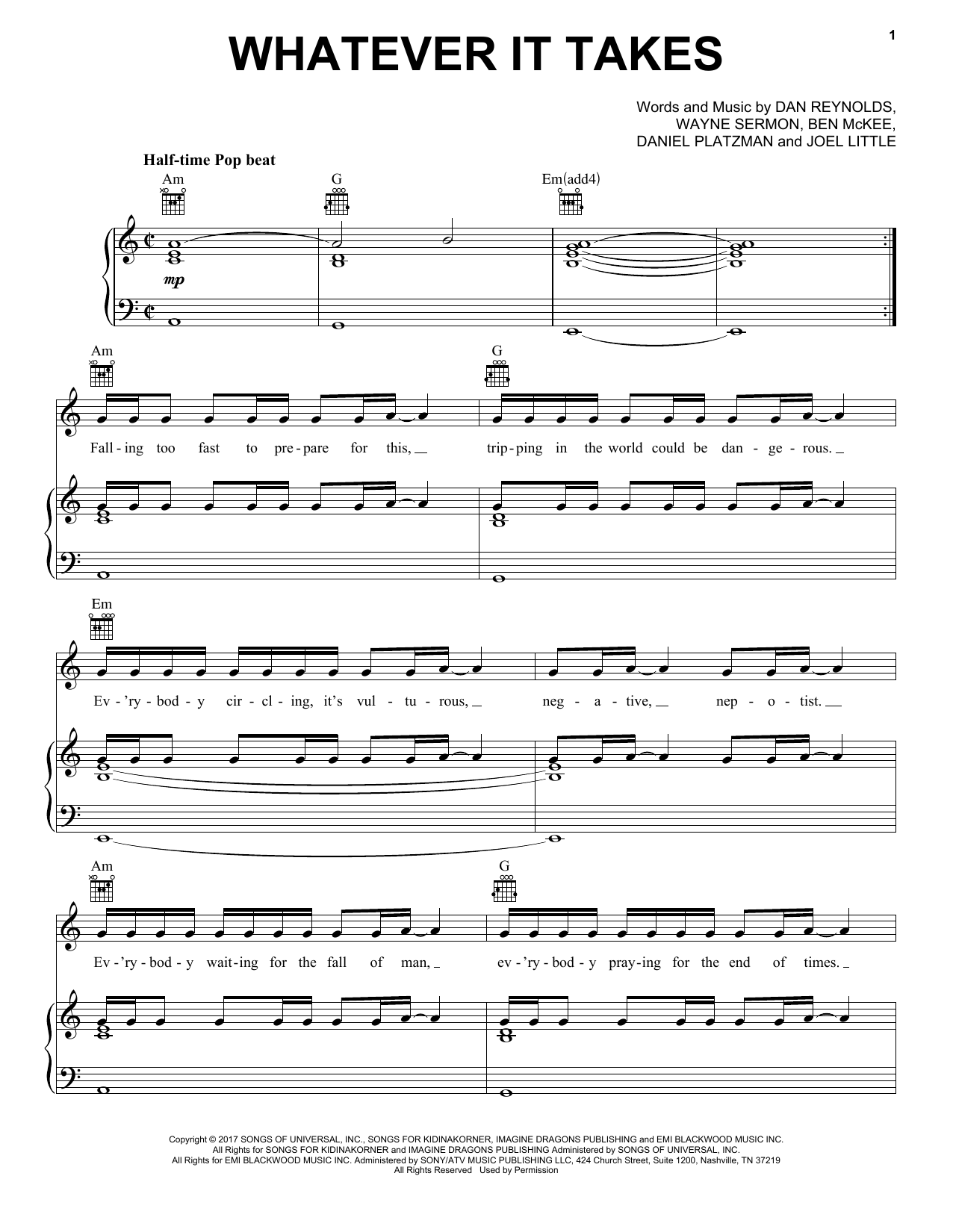 Imagine Dragons Whatever It Takes Sheet Music Notes & Chords for Ukulele Chords/Lyrics - Download or Print PDF