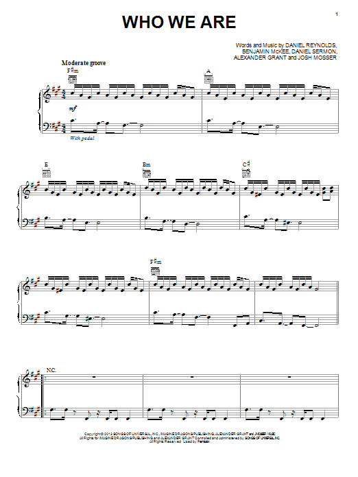 Imagine Dragons Who We Are Sheet Music Notes & Chords for Piano, Vocal & Guitar (Right-Hand Melody) - Download or Print PDF