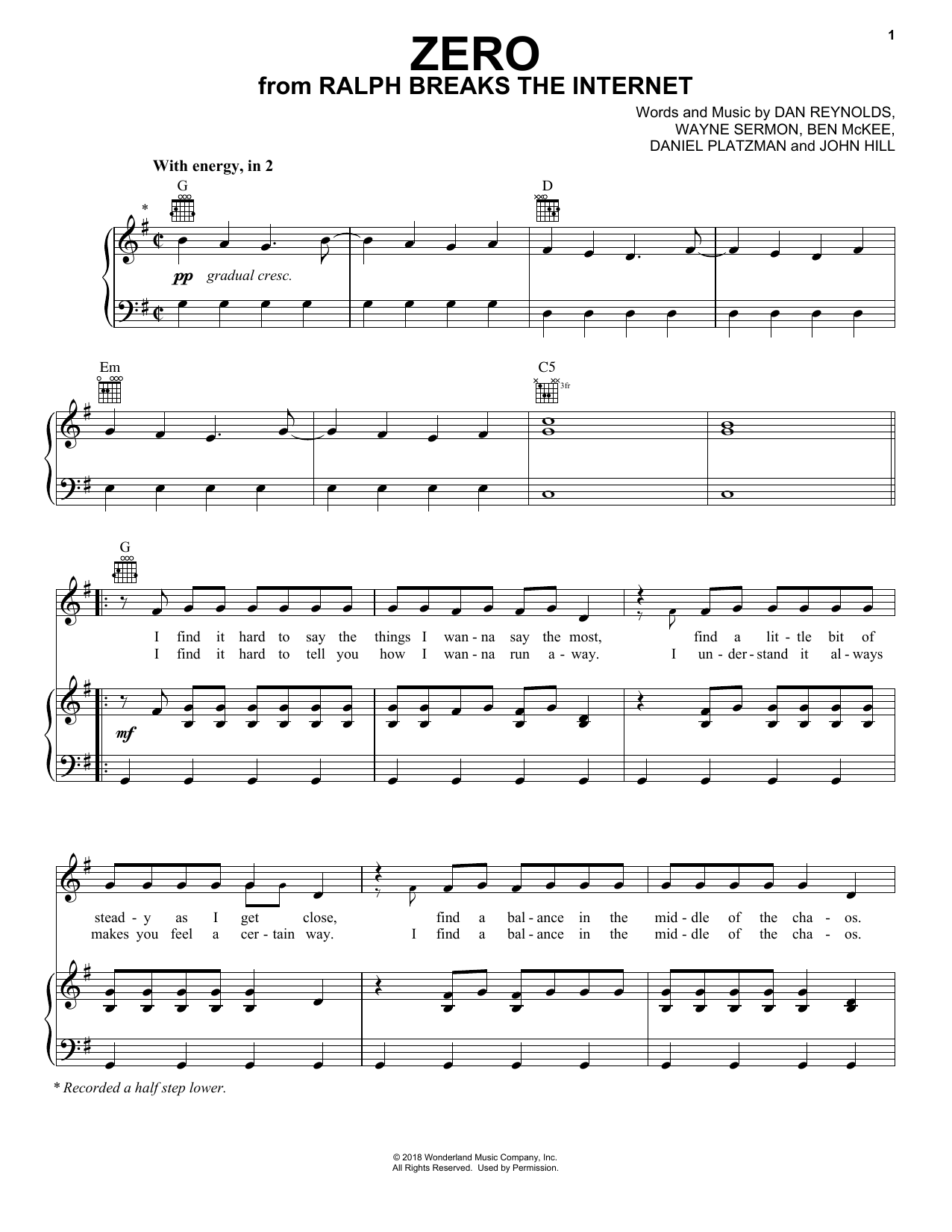 Imagine Dragons Zero (from Ralph Breaks The Internet) Sheet Music Notes & Chords for Big Note Piano - Download or Print PDF