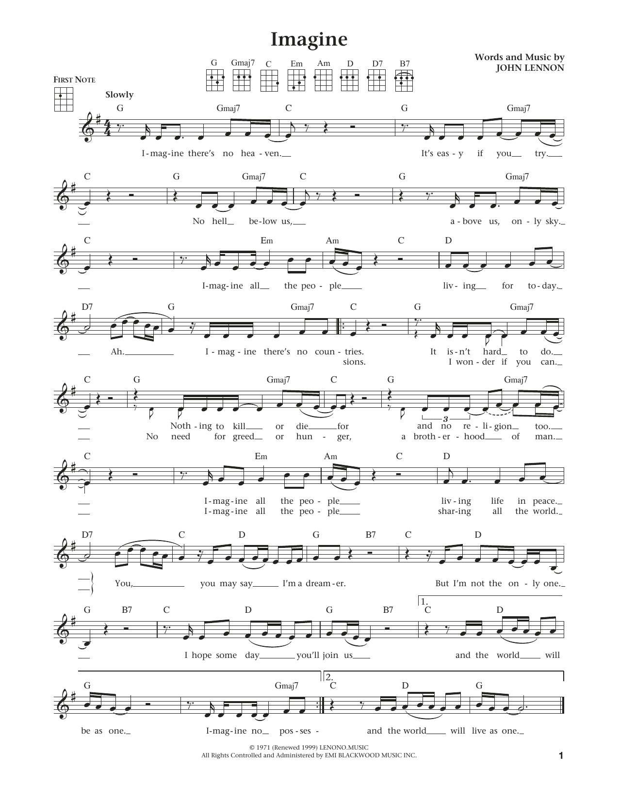 John Lennon Imagine From The Daily Ukulele Arr Liz And Jim Beloff Sheet Music Download Pdf Score 184405