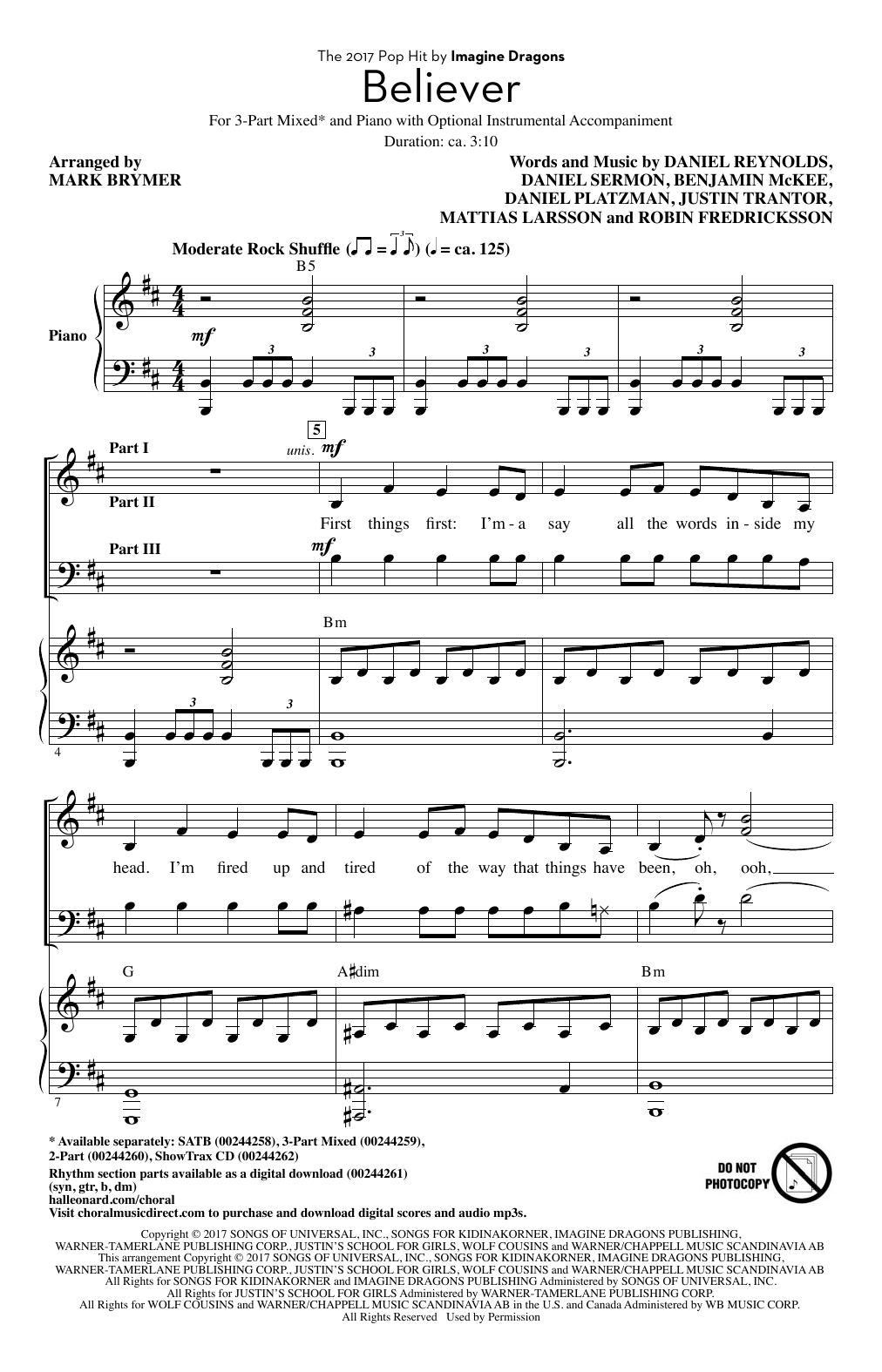 Imagine Dragons Believer Arr Mark Brymer Sheet Music Download Pdf Score Imagine Dragons Believer Arr Mark Brymer Sheet Music Download Pdf Score