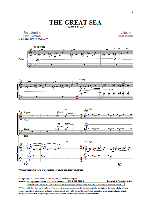 Imant Raminsh The Great Sea Sheet Music Notes & Chords for SATB - Download or Print PDF