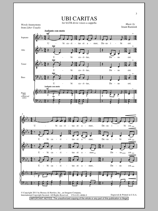 Imant Raminsh Ubi Caritas Sheet Music Notes & Chords for SATB - Download or Print PDF