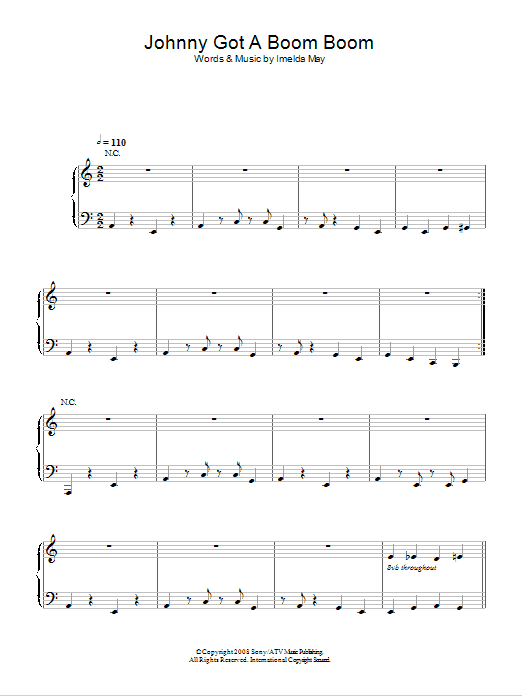 Imelda May Johnny Got A Boom Boom Sheet Music Notes & Chords for Piano, Vocal & Guitar (Right-Hand Melody) - Download or Print PDF