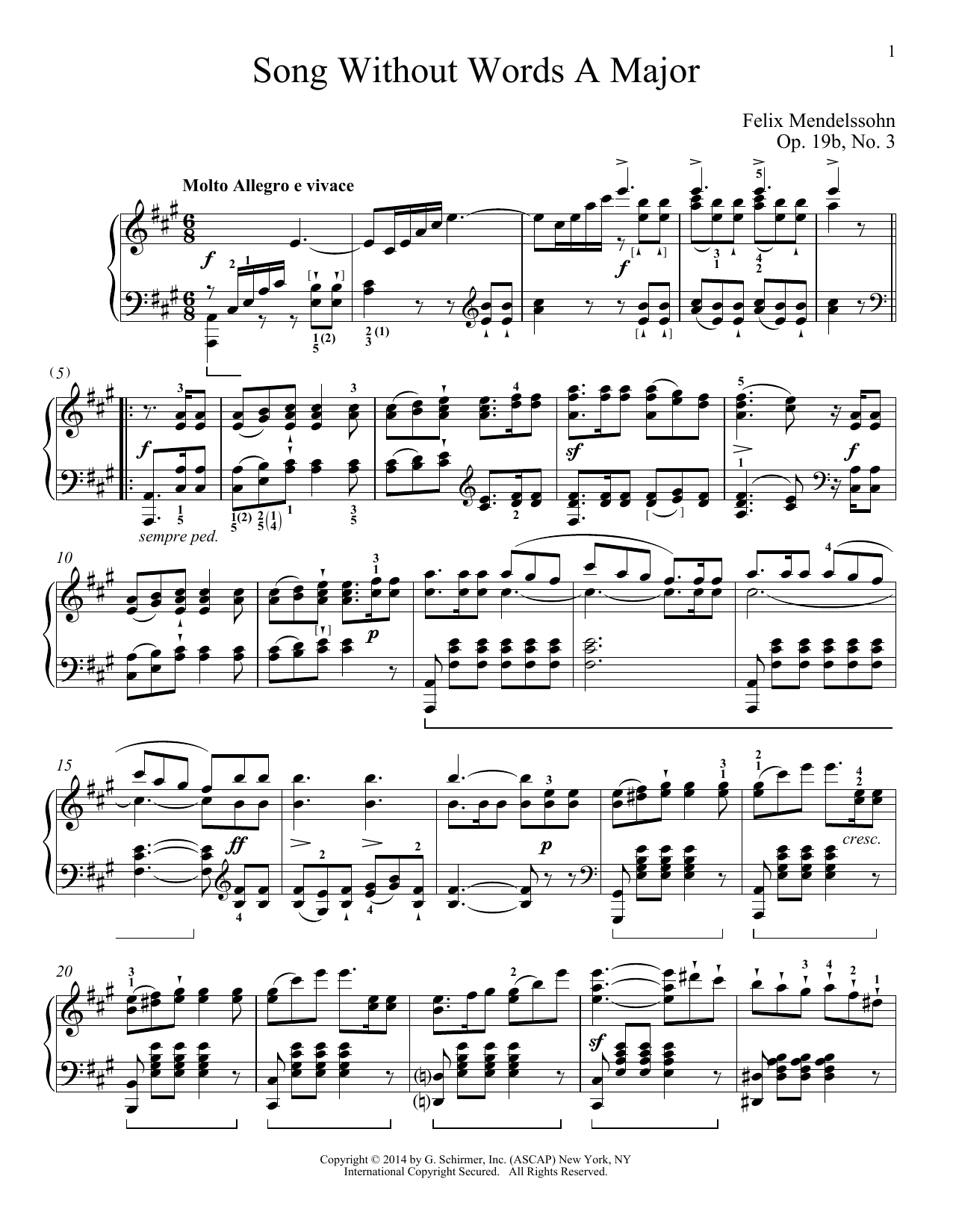 Immanuela Gruenberg Song Without Words In A Major, Op. 19, No. 3 Sheet Music Notes & Chords for Piano - Download or Print PDF