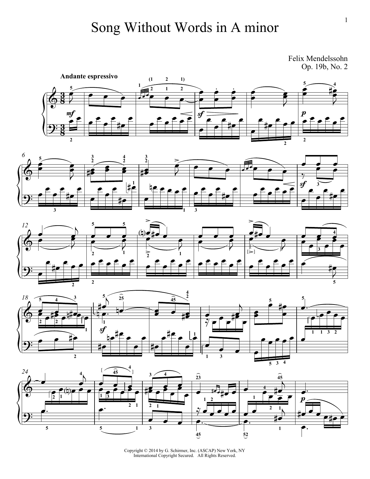 Immanuela Gruenberg Song Without Words In A Minor, Op. 19, No. 2 Sheet Music Notes & Chords for Piano - Download or Print PDF
