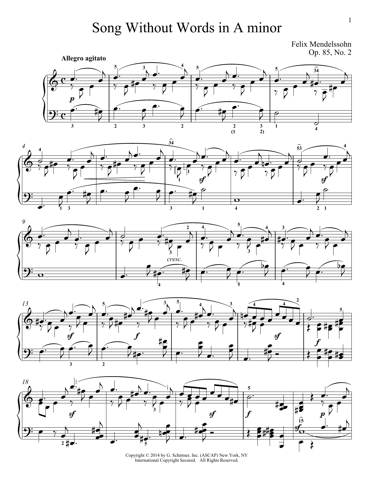 Immanuela Gruenberg Song Without Words In A Minor, Op. 85, No. 2 Sheet Music Notes & Chords for Piano - Download or Print PDF