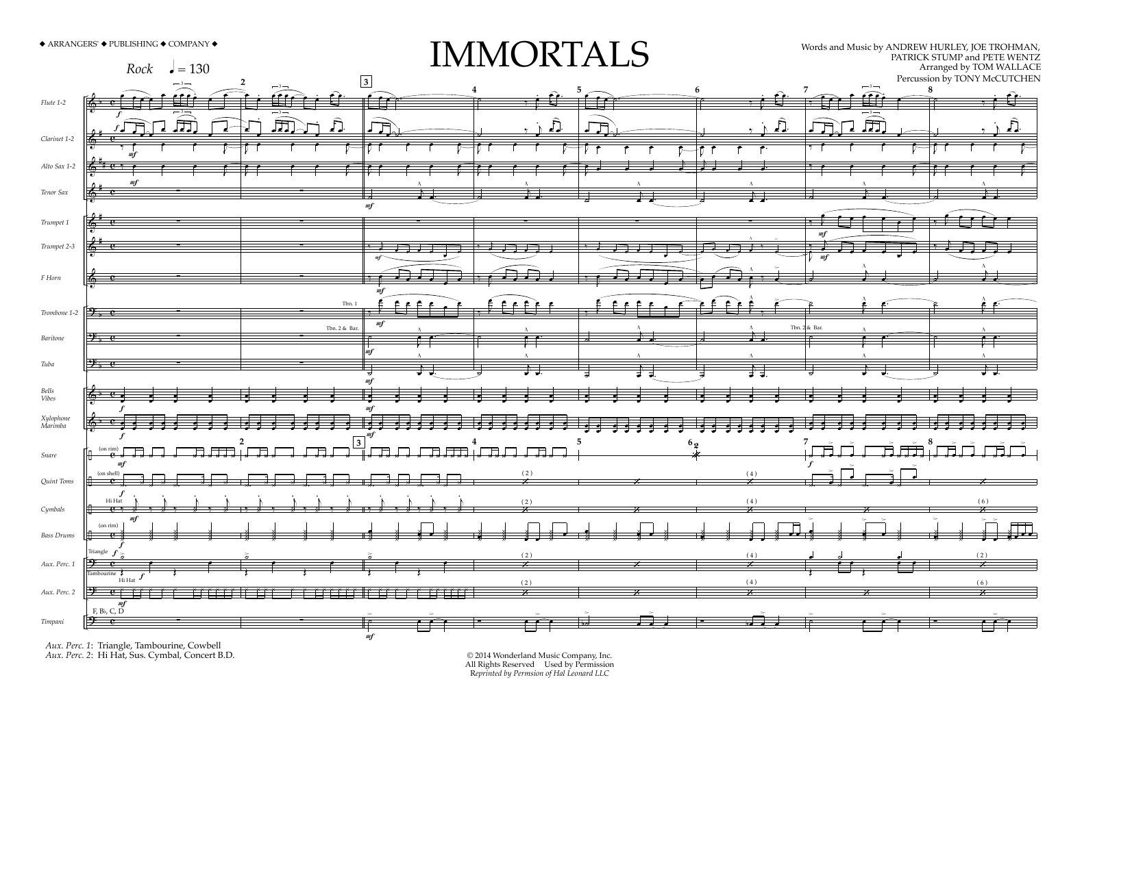 Fall Out Boy Immortals From Big Hero 6 Arr Tom Wallace Full