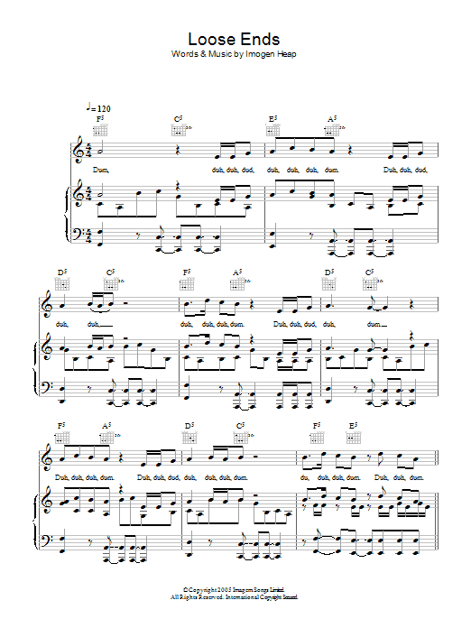 Imogen Heap Loose Ends Sheet Music Notes & Chords for Piano, Vocal & Guitar (Right-Hand Melody) - Download or Print PDF