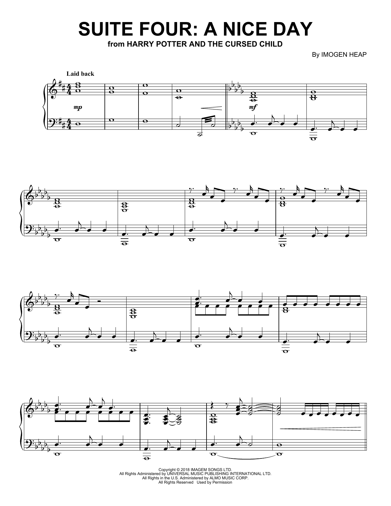 Imogen Heap Suite Four: A Nice Day (from Harry Potter And The Cursed Child) Sheet Music Notes & Chords for Piano Solo - Download or Print PDF