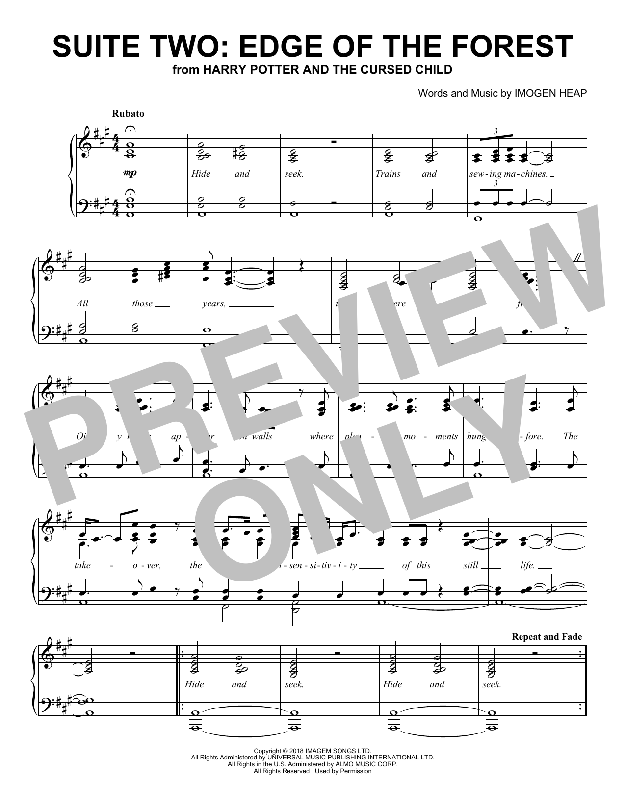 Imogen Heap Suite Two: Edge of the Forest (from Harry Potter And The Cursed Child) Sheet Music Notes & Chords for Piano Solo - Download or Print PDF