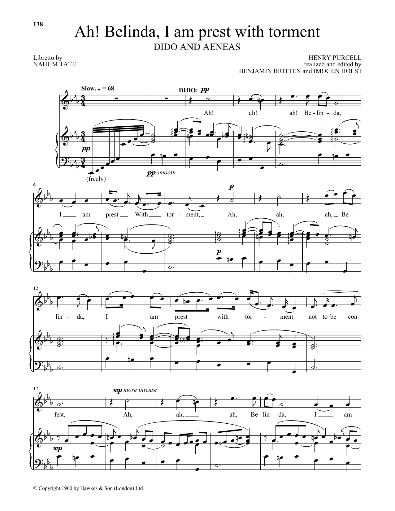 Imogen Holst Ah! Belinda, I Am Prest With Torment Sheet Music Notes & Chords for Piano & Vocal - Download or Print PDF