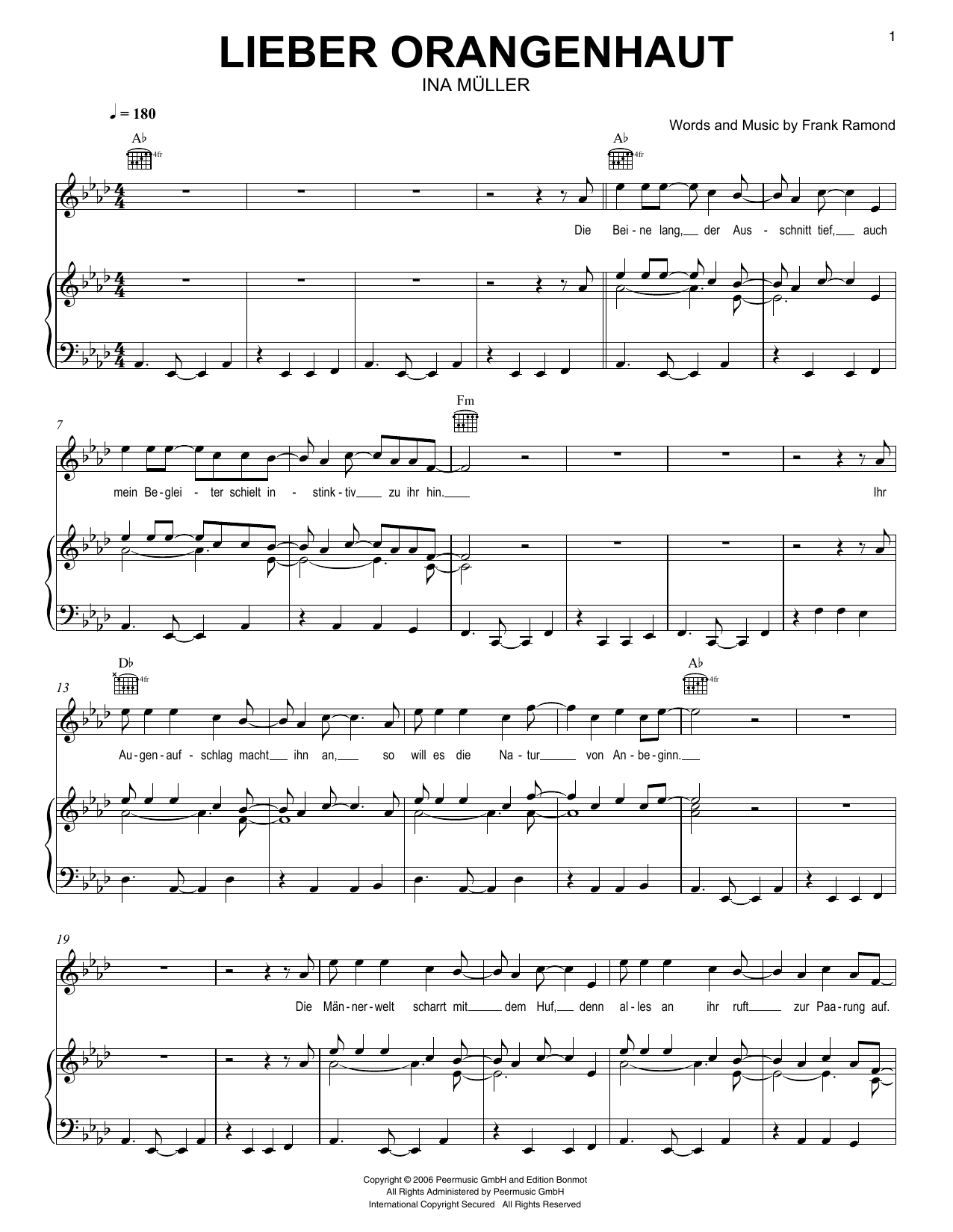 Ina Müller Lieber Orangenhaut Sheet Music Notes & Chords for Piano, Vocal & Guitar Chords (Right-Hand Melody) - Download or Print PDF