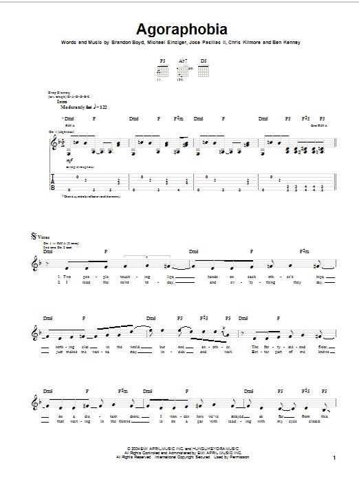 Incubus Agoraphobia Sheet Music Notes & Chords for Guitar Tab - Download or Print PDF