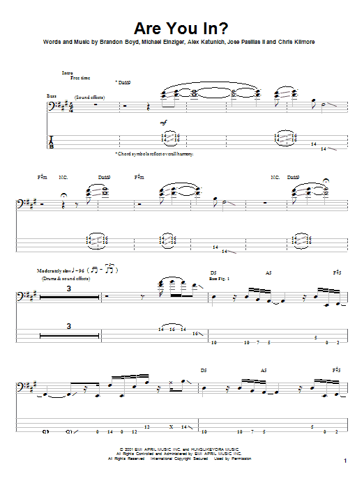 Incubus Are You In? Sheet Music Notes & Chords for Drums Transcription - Download or Print PDF