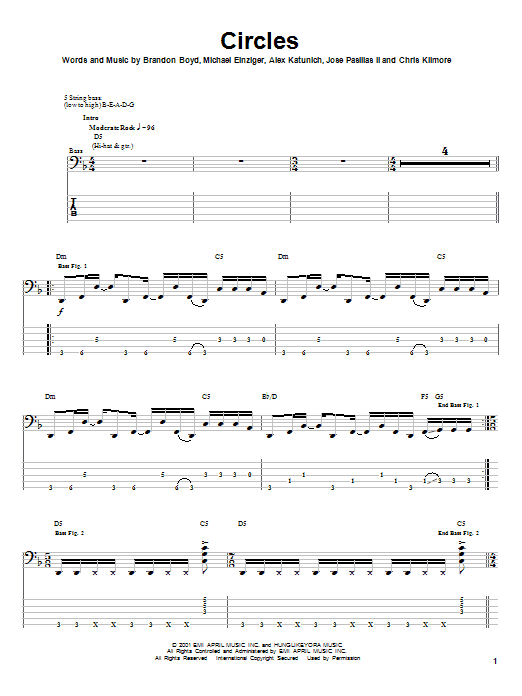 Incubus Circles Sheet Music Notes & Chords for Bass Guitar Tab - Download or Print PDF