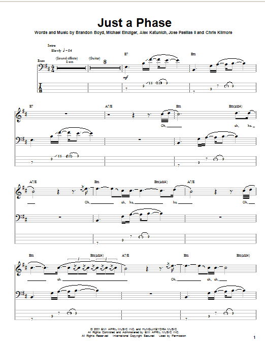 Incubus Just A Phase Sheet Music Notes & Chords for Bass Guitar Tab - Download or Print PDF