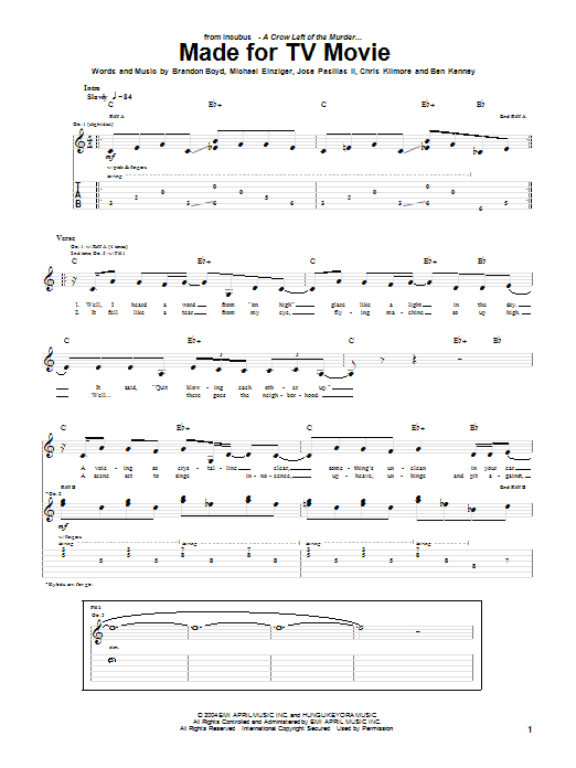 Incubus Made For TV Movie Sheet Music Notes & Chords for Guitar Tab - Download or Print PDF