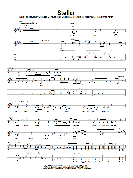 Incubus Stellar Sheet Music Notes & Chords for Guitar Tab - Download or Print PDF