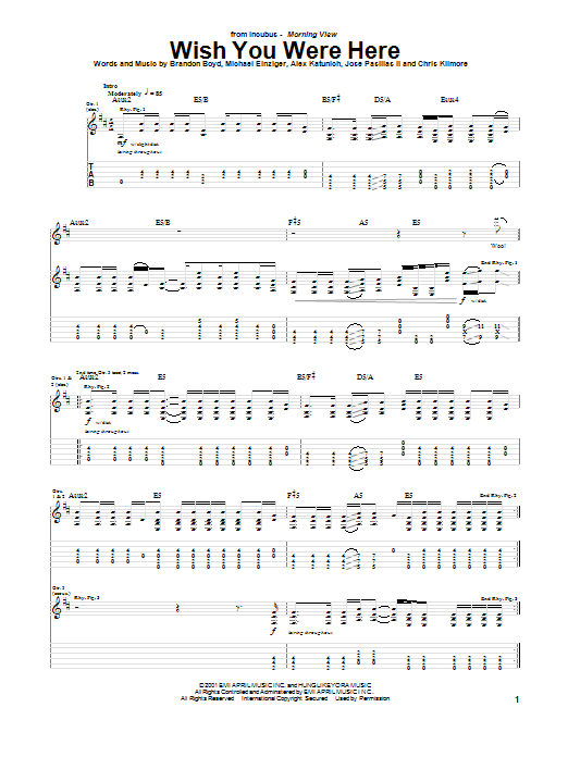Preview Incubus Wish You Were Here Pop sheet music, notes and chords for Bass Guitar Tab, SKU: 24348 sheet music, piano notes, chords, guitar tabs, score, transpose, transcribe, how to play, guide, download, learn, tutorial, progression, song, artist, awards, billboard, mtv, vh1, tour, single, album, release