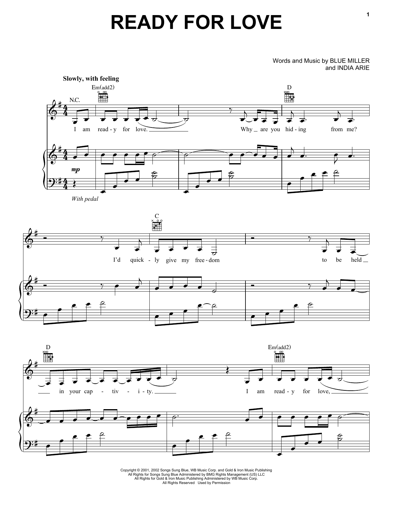 India Arie Ready For Love Sheet Music Notes & Chords for Piano, Vocal & Guitar (Right-Hand Melody) - Download or Print PDF
