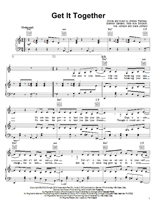 India.Arie Get It Together Sheet Music Notes & Chords for Piano, Vocal & Guitar (Right-Hand Melody) - Download or Print PDF