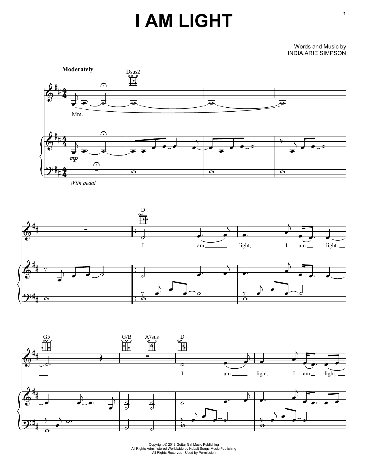 India.Arie I Am Light Sheet Music Notes & Chords for Piano, Vocal & Guitar (Right-Hand Melody) - Download or Print PDF