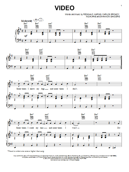 India.Arie Video Sheet Music Notes & Chords for Piano, Vocal & Guitar (Right-Hand Melody) - Download or Print PDF