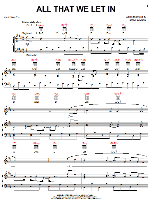 Indigo Girls All That We Let In Sheet Music Notes & Chords for Piano, Vocal & Guitar (Right-Hand Melody) - Download or Print PDF