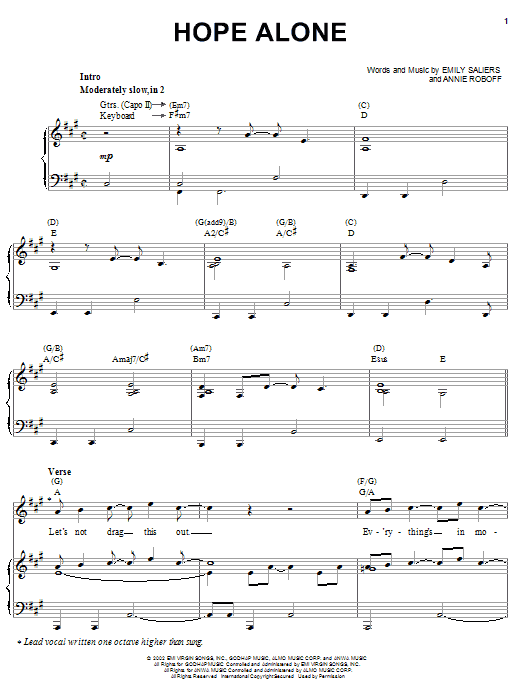 Indigo Girls Hope Alone Sheet Music Notes & Chords for Piano, Vocal & Guitar (Right-Hand Melody) - Download or Print PDF Indigo Girls Hope Alone Sheet Music Notes & Chords for Piano, Vocal & Guitar (Right-Hand Melody) - Download or Print PDF