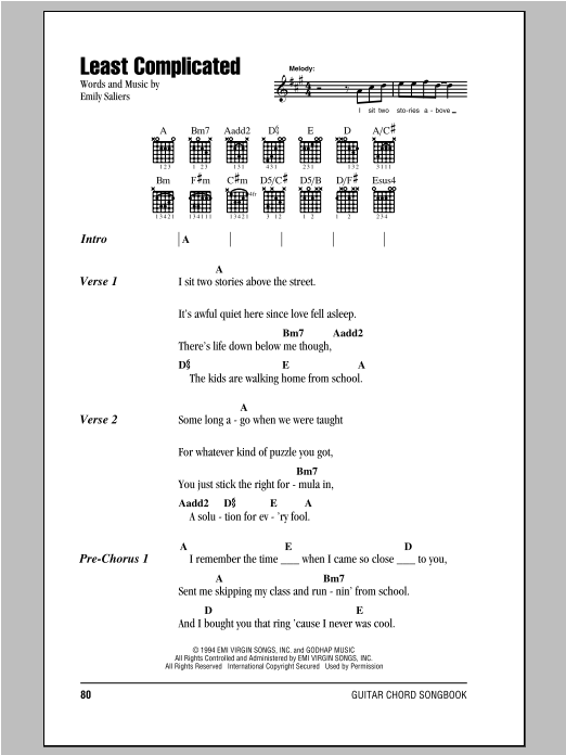 Indigo Girls Least Complicated Sheet Music Notes & Chords for Piano, Vocal & Guitar (Right-Hand Melody) - Download or Print PDF