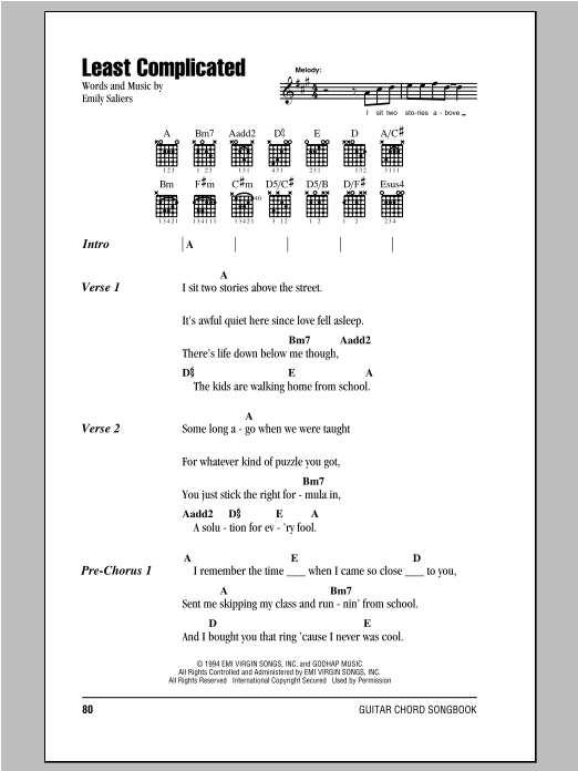 Indigo Girls Least Complicated Sheet Music Notes & Chords for Lyrics & Chords - Download or Print PDF