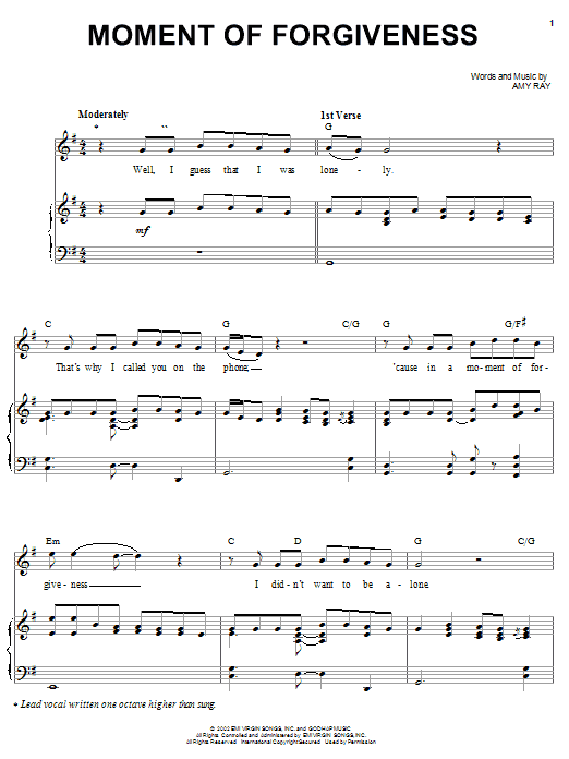 Indigo Girls Moment Of Forgiveness Sheet Music Notes & Chords for Piano, Vocal & Guitar (Right-Hand Melody) - Download or Print PDF