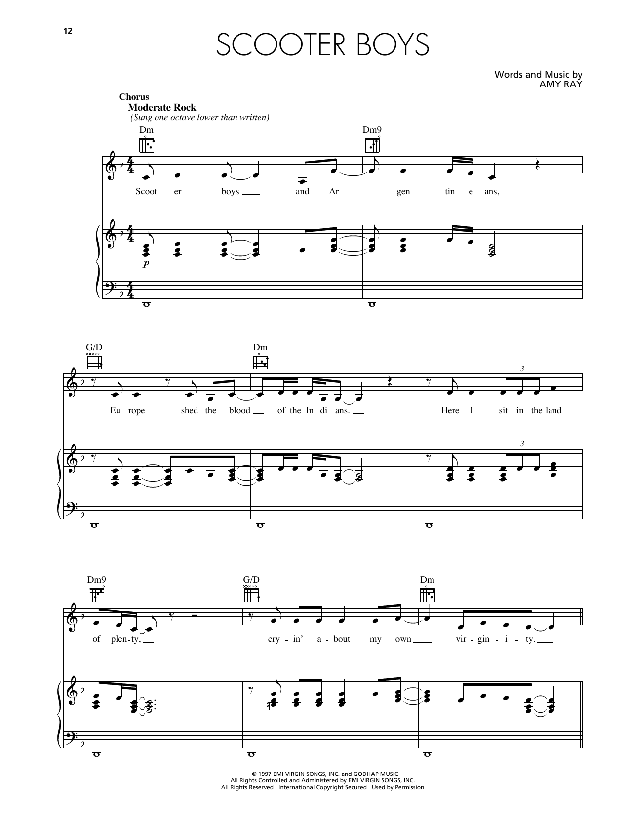 Indigo Girls Scooter Boys Sheet Music Notes & Chords for Piano, Vocal & Guitar Chords (Right-Hand Melody) - Download or Print PDF
