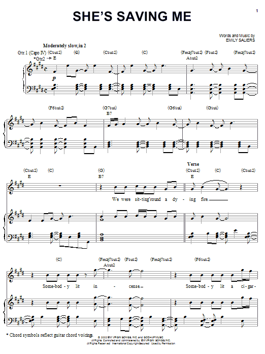 Indigo Girls She's Saving Me Sheet Music Notes & Chords for Piano, Vocal & Guitar (Right-Hand Melody) - Download or Print PDF Indigo Girls She's Saving Me Sheet Music Notes & Chords for Piano, Vocal & Guitar (Right-Hand Melody) - Download or Print PDF