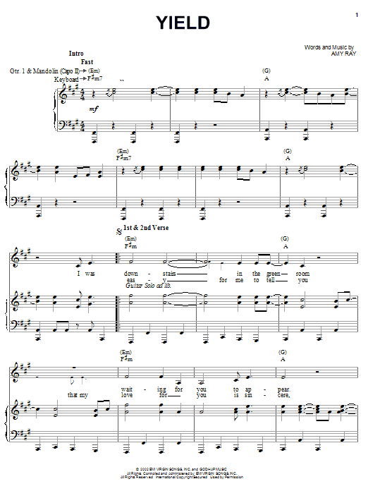 Indigo Girls Yield Sheet Music Notes & Chords for Piano, Vocal & Guitar (Right-Hand Melody) - Download or Print PDF Indigo Girls Yield Sheet Music Notes & Chords for Piano, Vocal & Guitar (Right-Hand Melody) - Download or Print PDF