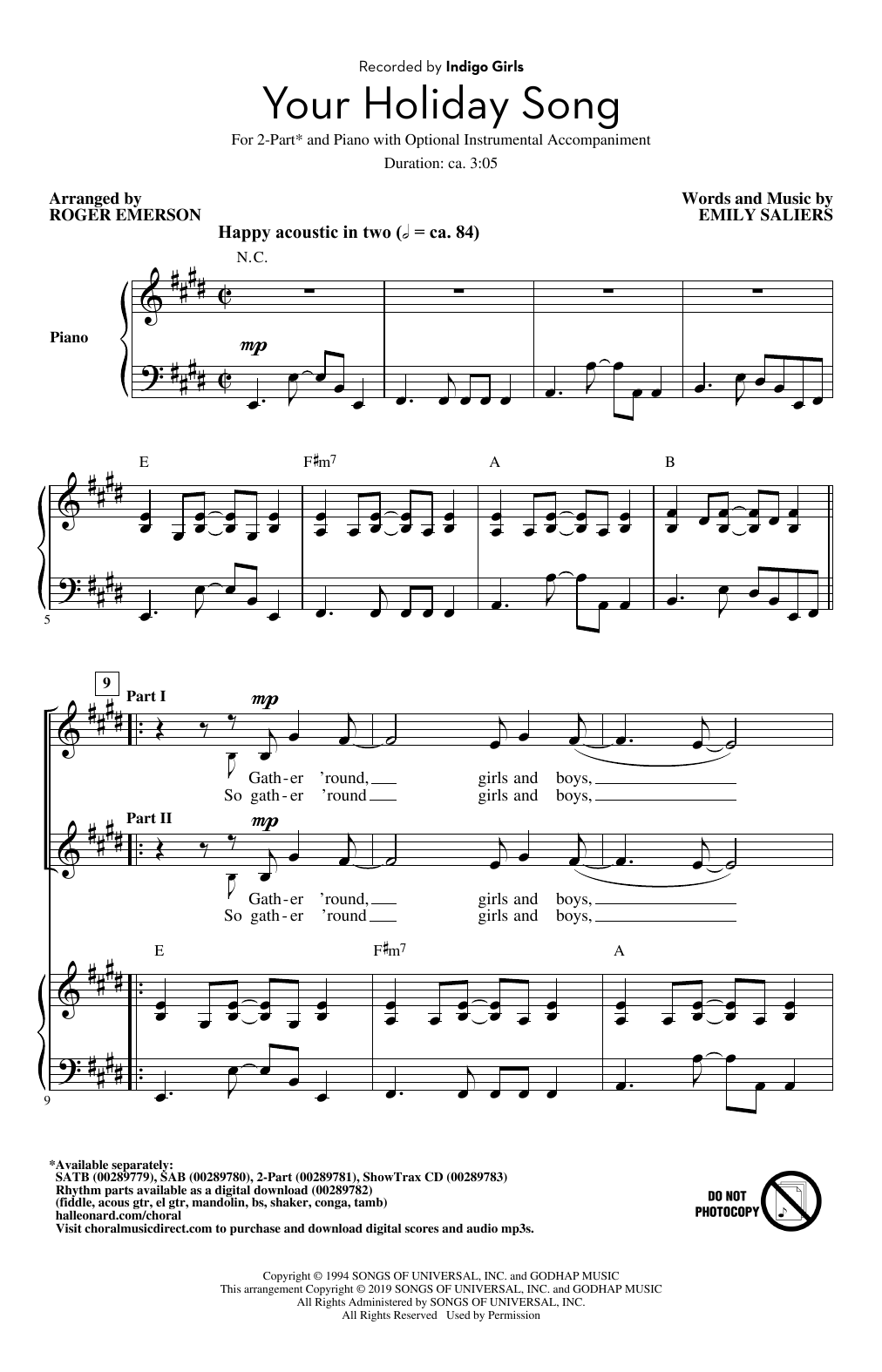 Indigo Girls Your Holiday Song (arr. Roger Emerson) Sheet Music Notes & Chords for SAB Choir - Download or Print PDF