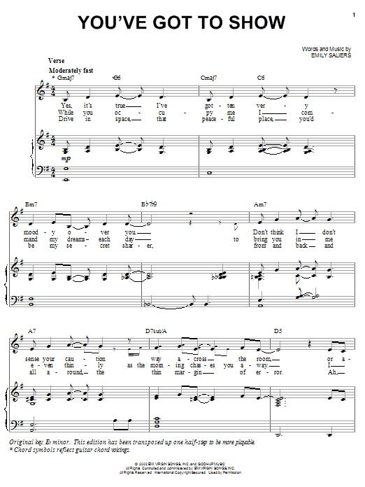 Preview Indigo Girls You've Got To Show Pop sheet music, notes and chords for Piano, Vocal & Guitar (Right-Hand Melody), SKU: 22105 You've Got To Show sheet music
