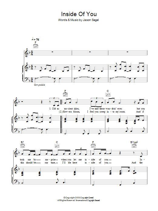 Infant Sorrow Inside Of You (from 'Forgetting Sarah Marshall') Sheet Music Notes & Chords for Piano, Vocal & Guitar - Download or Print PDF
