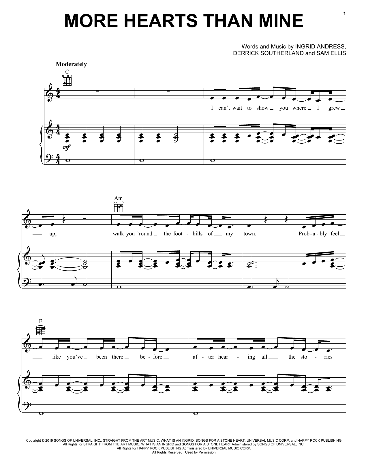 Ingrid Andress More Hearts Than Mine Sheet Music Notes & Chords for Piano, Vocal & Guitar (Right-Hand Melody) - Download or Print PDF