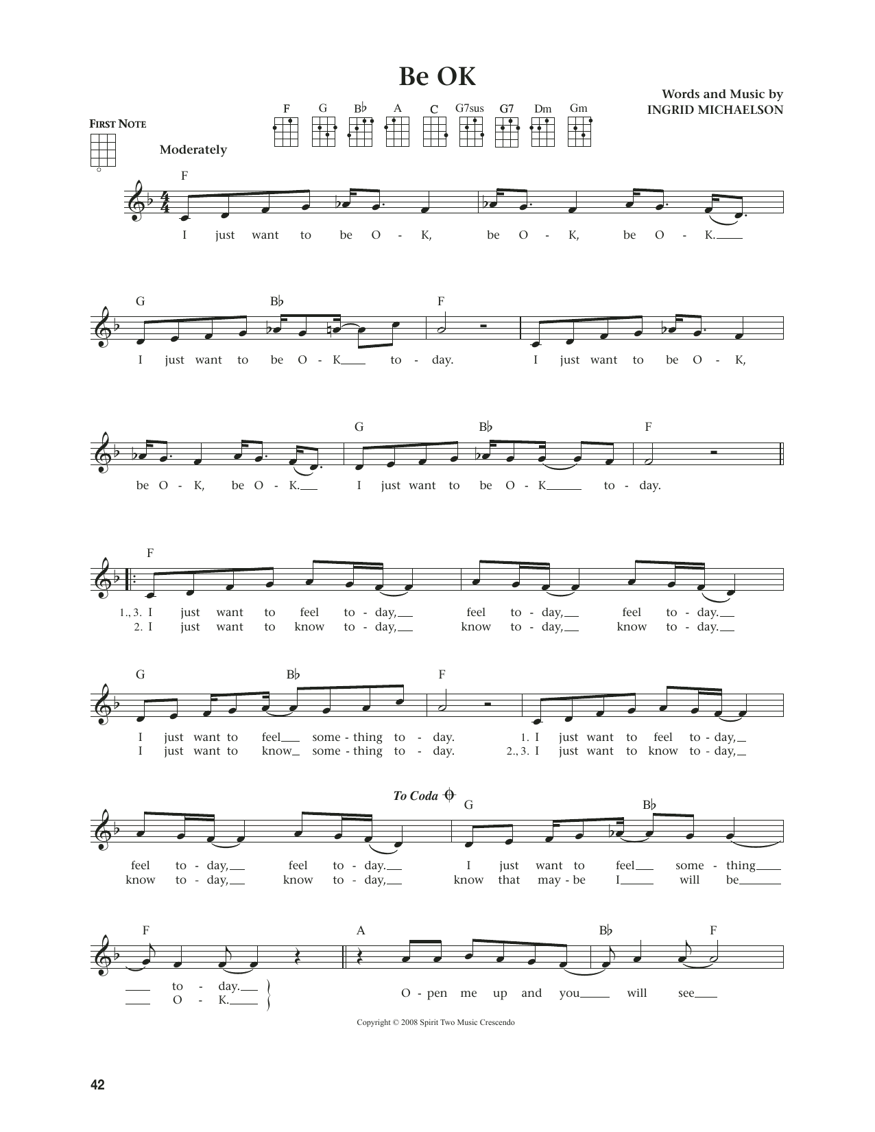 Ingrid Michaelson Be OK (from The Daily Ukulele) (arr. Jim Beloff) Sheet Music Notes & Chords for Ukulele - Download or Print PDF