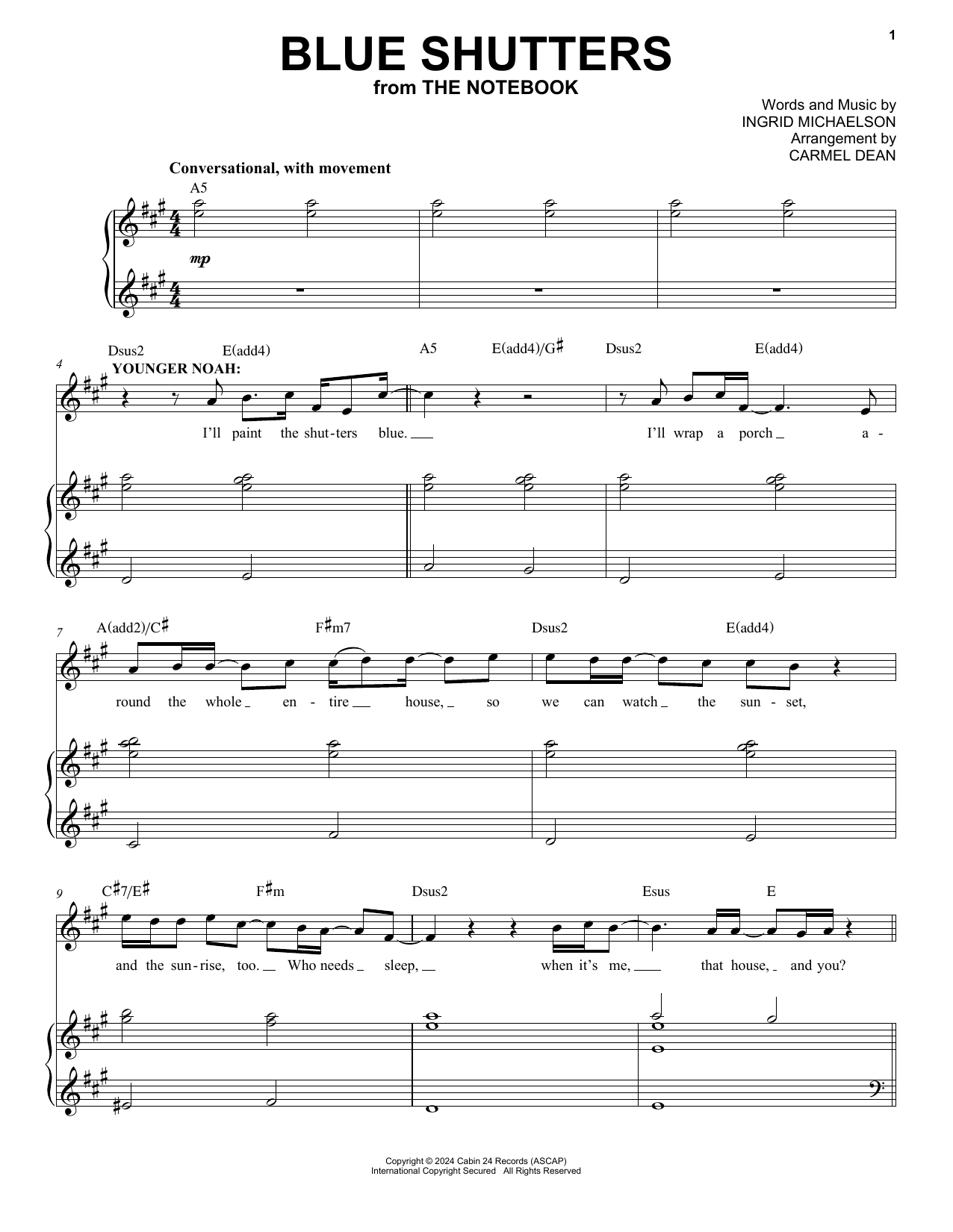 Ingrid Michaelson Blue Shutters (from The Notebook) Sheet Music Notes & Chords for Piano & Vocal - Download or Print PDF