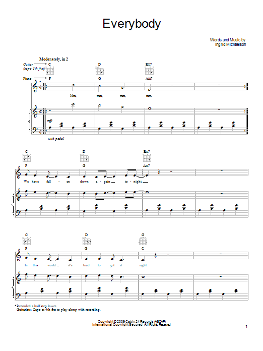 Ingrid Michaelson Everybody Sheet Music Notes & Chords for Ukulele with strumming patterns - Download or Print PDF