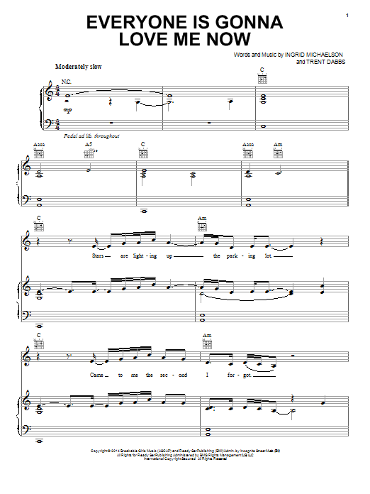 Ingrid Michaelson Everyone Is Gonna Love Me Now Sheet Music Notes & Chords for Piano, Vocal & Guitar (Right-Hand Melody) - Download or Print PDF