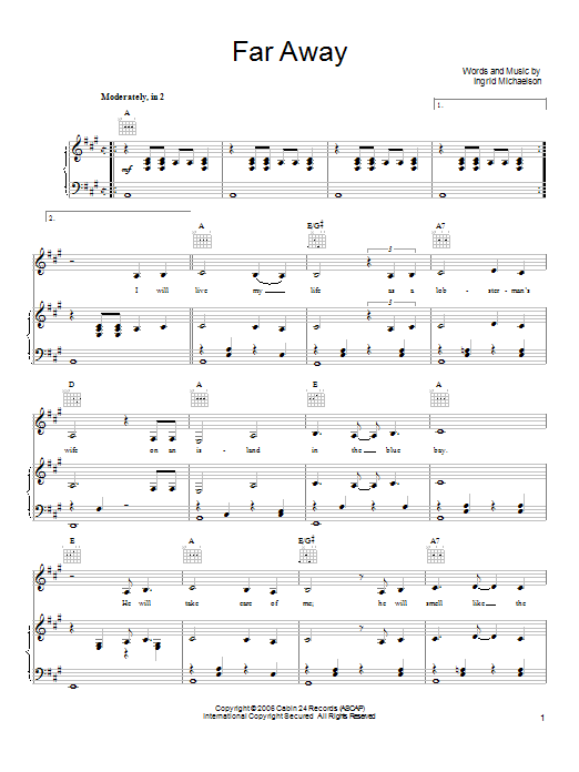 Ingrid Michaelson Far Away Sheet Music Notes & Chords for Piano, Vocal & Guitar (Right-Hand Melody) - Download or Print PDF