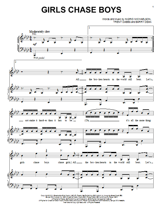 Ingrid Michaelson Girls Chase Boys Sheet Music Notes & Chords for Piano, Vocal & Guitar (Right-Hand Melody) - Download or Print PDF