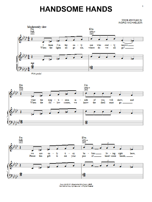 Ingrid Michaelson Handsome Hands Sheet Music Notes & Chords for Piano, Vocal & Guitar (Right-Hand Melody) - Download or Print PDF