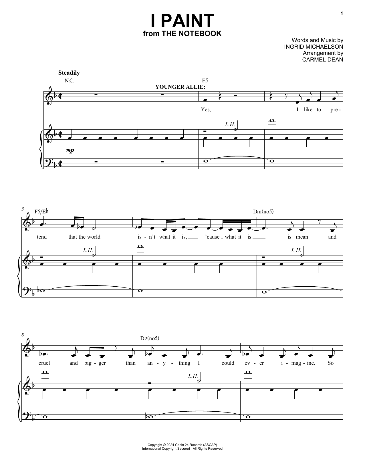 Ingrid Michaelson I Paint (from The Notebook) Sheet Music Notes & Chords for Piano & Vocal - Download or Print PDF