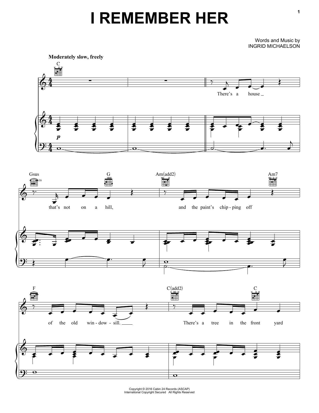 Ingrid Michaelson I Remember Her Sheet Music Notes & Chords for Piano, Vocal & Guitar (Right-Hand Melody) - Download or Print PDF